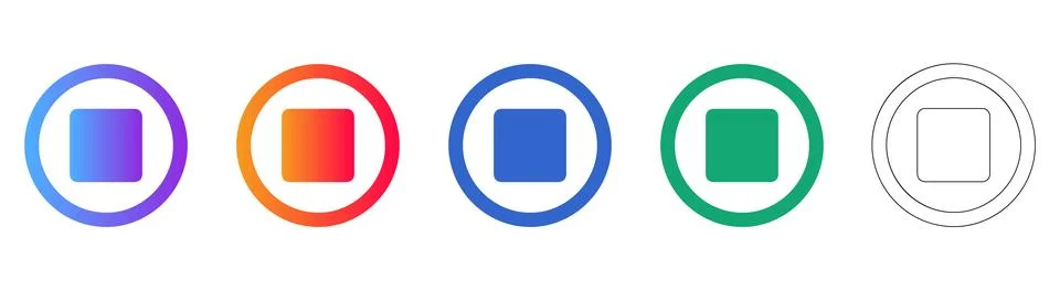 Stop Square Media Control Icon Set Stock Illustration