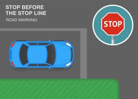 "Stop before the stop line" road marking. Top view. Stock Illustration