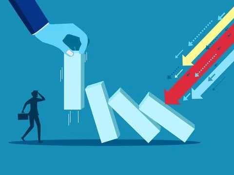 Stop taking risks. Business leader stops falling dominoes Stock Illustration