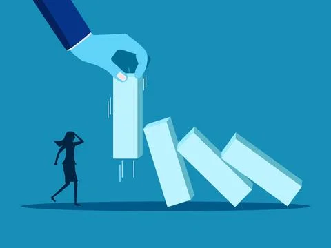 Stop taking risks. Business leader stops falling dominoes Stock Illustration