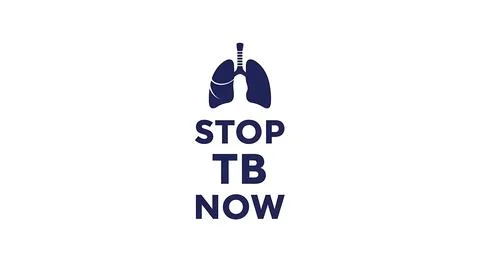 Stop TB Now text with stylized lungs graphic above, white background for tu.. Illustrazione stock