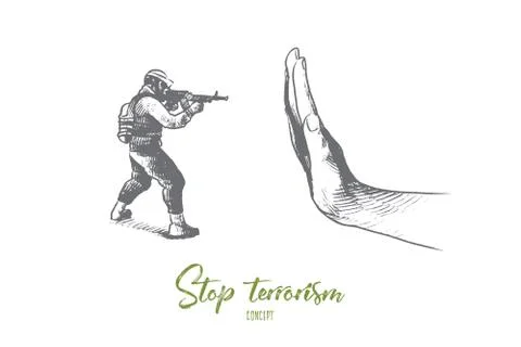 Stop terrorism concept. Hand drawn isolated vector. Stock Illustration