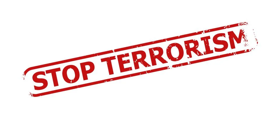 STOP TERRORISM Red Rounded Rectangle Scratched Badge Stock Illustration