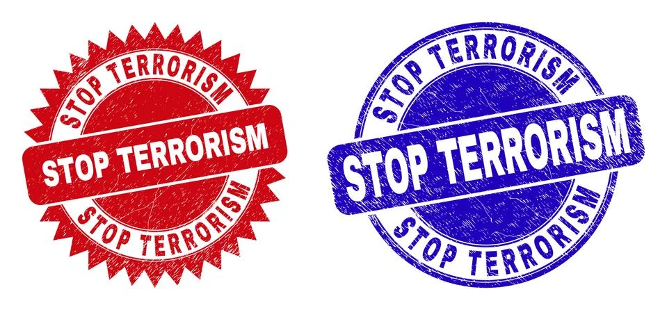 STOP TERRORISM Round and Rosette Stamp Seals with Corroded Style Stock Illustration