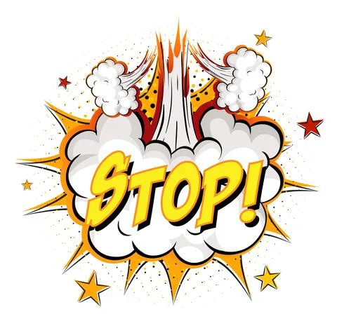 STOP text on comic cloud explosion isolated on white background Stock Illustration