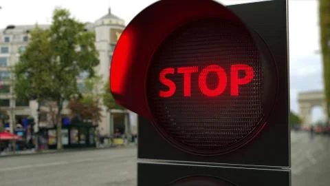 STOP text on red traffic light signal. Forex related conceptual 3D rendering Ilustração Stock