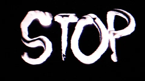 Stop text symbol effect glitch interference rotating background flashing sign Stock Footage 104095722