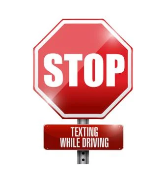 Stop texting while driving road sign illustration Stock Illustration