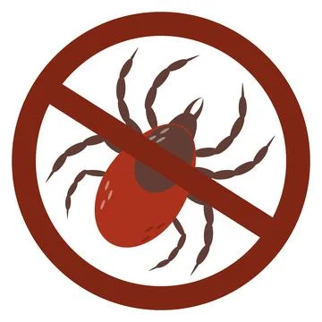 Stop ticks sign. Prevent a tick bite crossed out tick warning sign. Encephali 스톡 일러스트