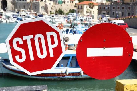 Stop traffic and No Entry signs Stock Photos