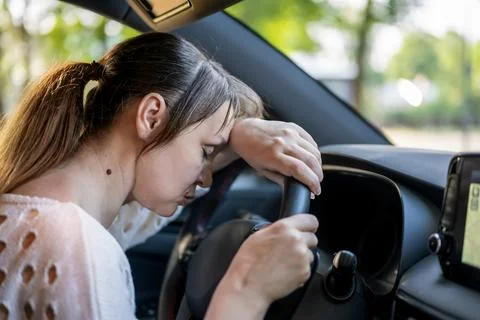Stop in traffic jam and breakdown on the road. Stock Photos