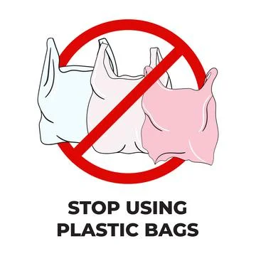 Stop using plastic bags poster. Ban on single-use plastics. Concept of preven Stock Illustration