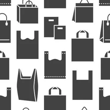 Stop using plastic bags seamless pattern with flat glyph icons. Polyethylene 스톡 일러스트