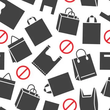 Stop using plastic bags seamless pattern with flat glyph icons. Polyethylene 스톡 일러스트