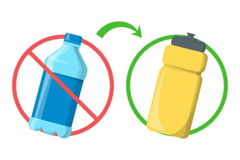 Stop using plastic bottle and replace with reusable container Stock Illustration