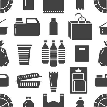 Stop using plastic seamless pattern with flat glyph icons. Polyethylene Stock Illustration
