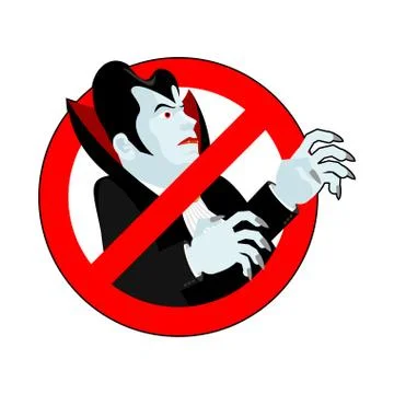 Stop vampire. It is forbidden to drink blood. Crossed-silhouette Dracula. Emb Stock Illustration