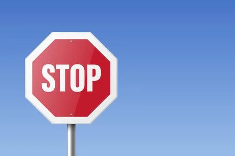 Stop. Vector White and Red Round Glossy Prohibition Stop Sign - Warning, Danger Illustration