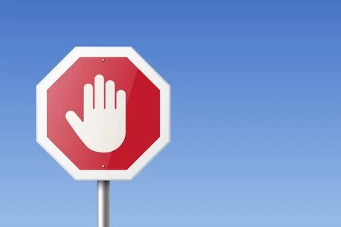 Stop. Vector White and Red Round Glossy Prohibition Stop Sign - Warning, Danger Illustration