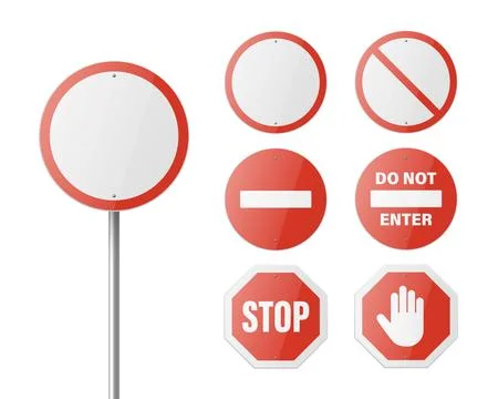 Stop. Vector White and Red Round Glossy Prohibition Stop Sign Icon Set - Warning Illustration