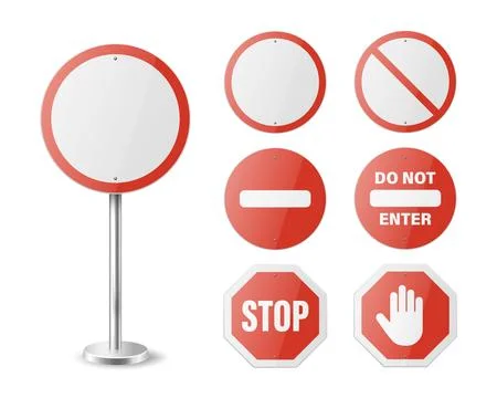 Stop. Vector White and Red Round Glossy Prohibition Stop Sign Icon Set - Warning Illustration