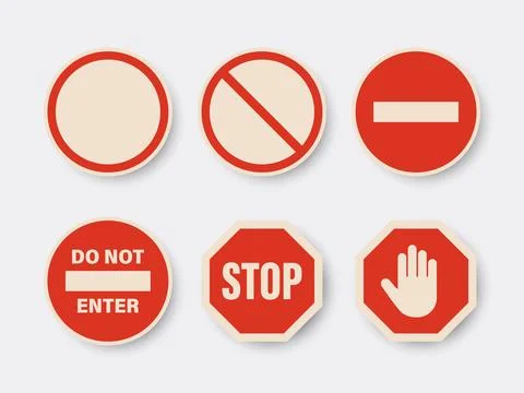Stop. Vector White and Red Round Glossy Prohibition Stop Sign Icon Set - Warning Illustration