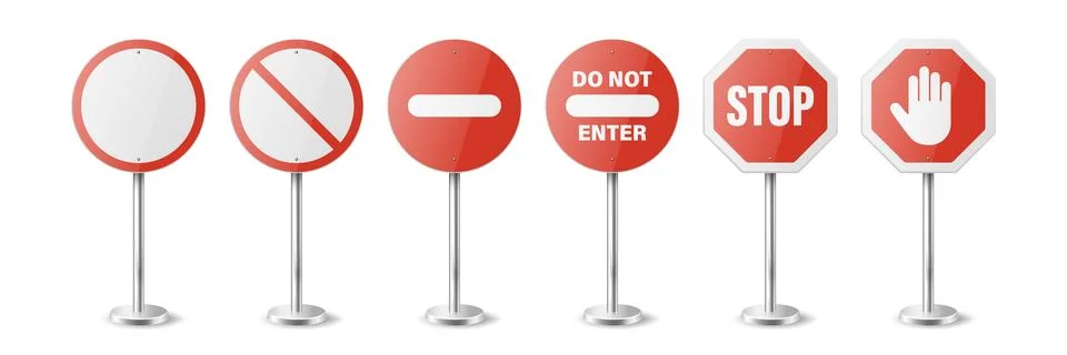 Stop. Vector White and Red Round Glossy Prohibition Stop Sign Icon Set - Warning Illustration