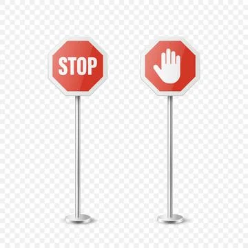 Stop. Vector White and Red Round Glossy Prohibition Stop Sign Icon Set - Warning Illustration