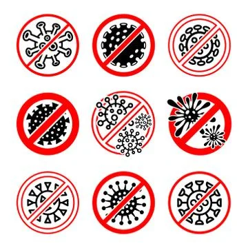 Stop virus emblem set. Collection icon virus. Vector Stock Illustration