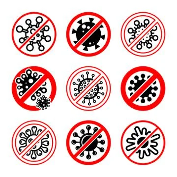 Stop virus emblem set. Collection icon virus. Vector Stock Illustration