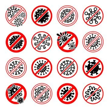 Stop virus emblem set. Collection icon virus. Vector Stock Illustration