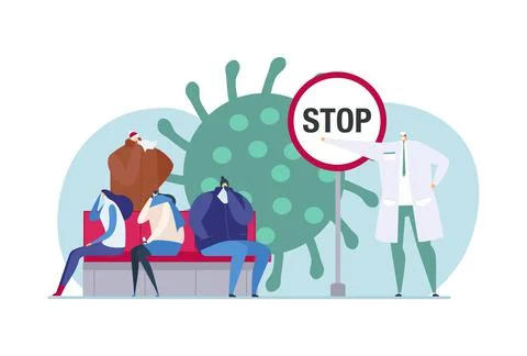 Stop virus infection, vector illustration. Doctor encourage sick people Stock Illustration