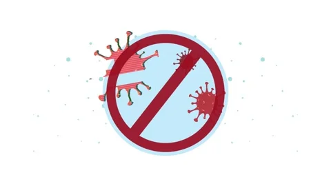 Stop virus symbol animation with red crossed out coronavirus particles floa.. Stock Footage 339080511