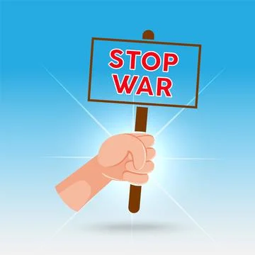 Stop war background illustration with hand holding sign. Stop war sign icon Stock Illustration