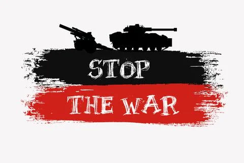 Stop war background illustration with silhouette of tank and cannon. Stock Illustration