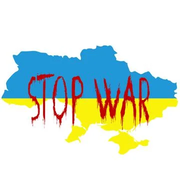STOP WAR concept with Ukraine map in Ukraine flag's colors Illustrazione stock