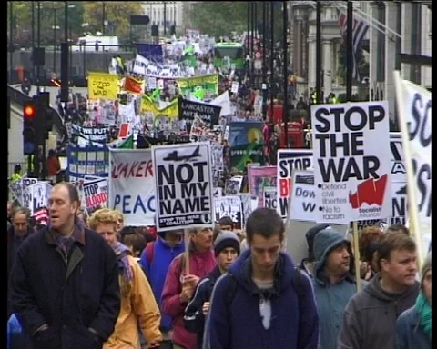 Stop the War demonstration against war on Afghanistan 2001 Stock Footage 110762549