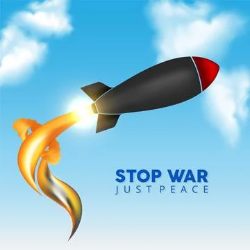 Stop war designs with missile bomb isolated on blue sky background. Stock Illustration