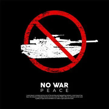 Stop war designs with tank isolated on black background. No more war sign Stock Illustration