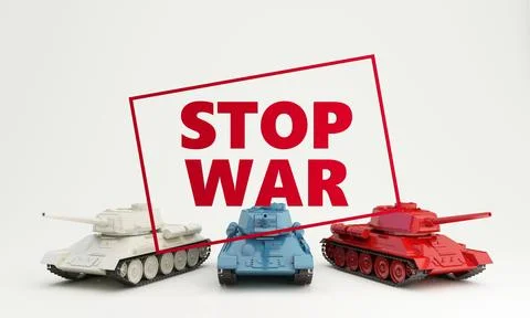 STOP WAR large letters in red frame. up to ask for cooperation to stop the wa Stock-Illustration
