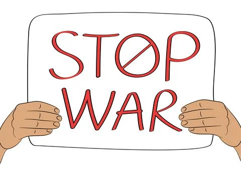 Stop war poster. Hands holding anti-war anti-violence banner. Antimilitarist Stock Illustration