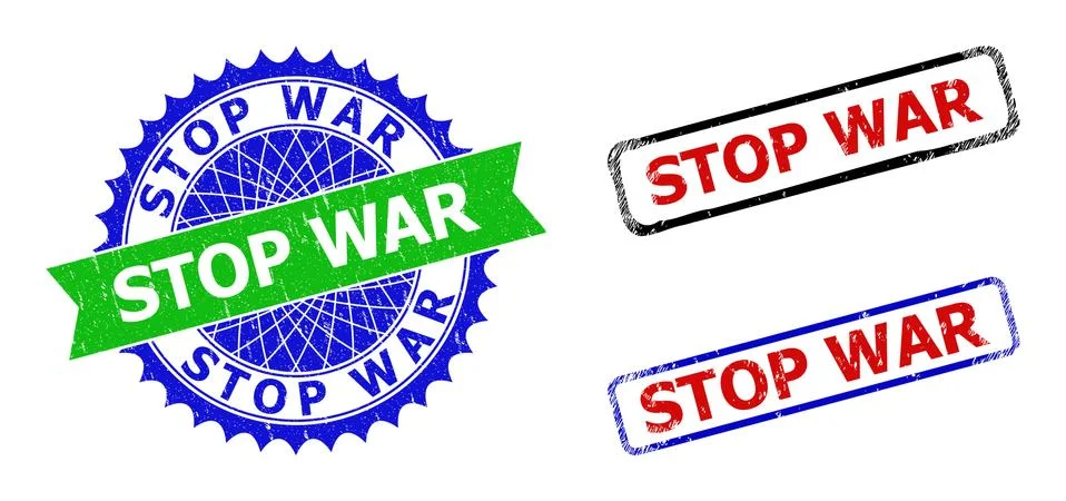 STOP WAR Rosette and Rectangle Bicolor Watermarks with Corroded Textures イラスト素材