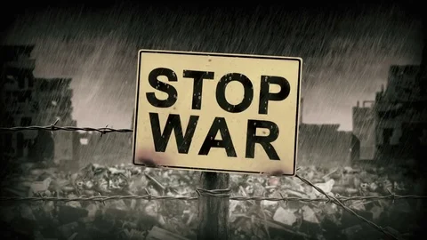 Stop War Sign. Animated scene with rain 스톡 동영상 79758181