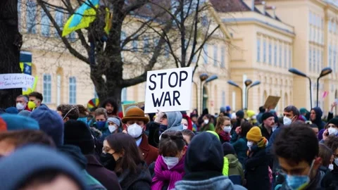 A stop war sign at a protest in Vienna, Austria Stock Footage 171126591