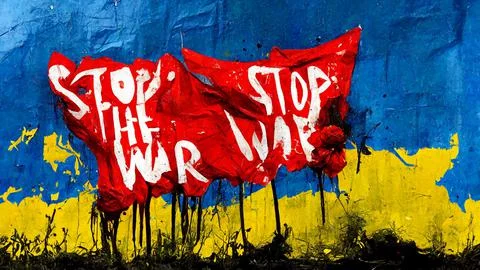 Stop The War Sign Written on White and Red Background on Ukraine Flag Symbol Stock Illustration