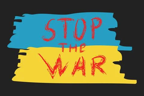 Stop the war text on the background of the Ukrainian flag. Vector illustration 스톡 일러스트