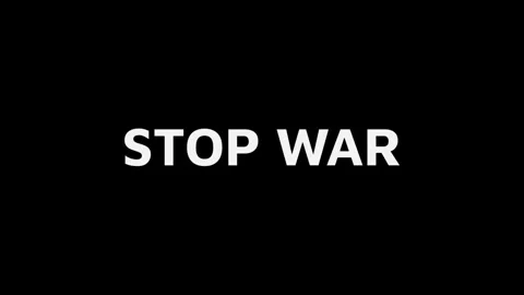 Stop War Text Intro Peace Message Animation on Black Background Stockbeeldmateriaal 337957843
