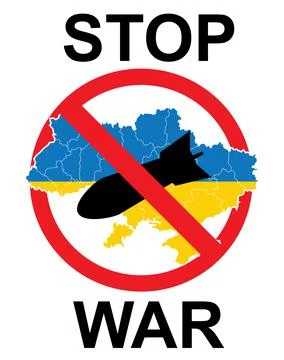 Stop war in Ukraine concept vector poster. Nuclear bomb over Ukraine map in red Ilustração Stock