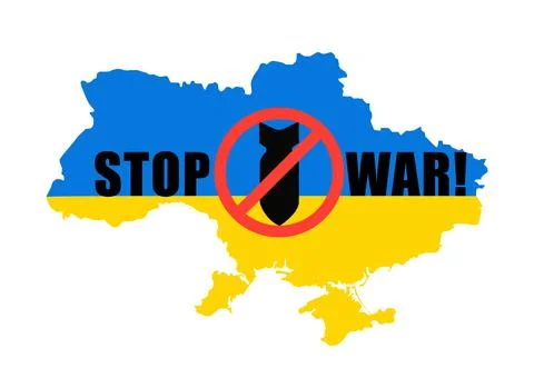 Stop war in Ukraine concept vector poster. Nuclear bomb over Ukraine map in red Stock Illustration