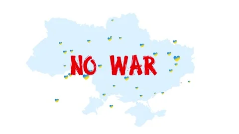 Stop the war in Ukraine. Map of Ukraine with yellow-blue ribbons flying by. A Stock Footage 172138176